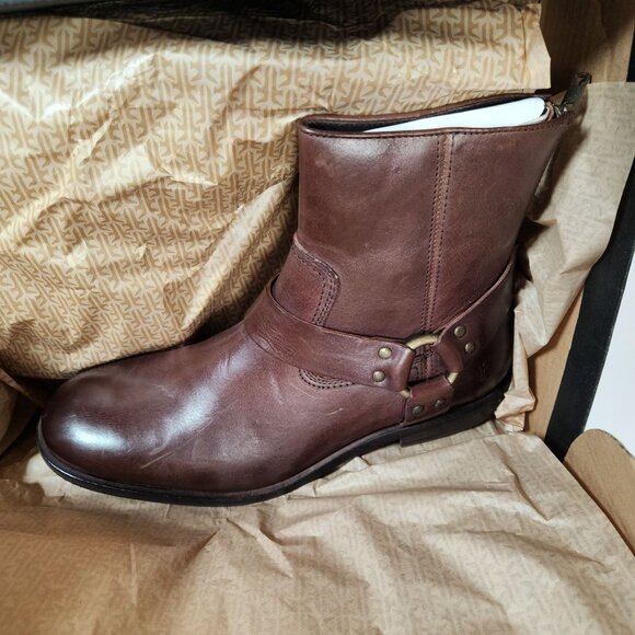 FRYE Sam Harness Mens Boots 8M Dark Brown Leather Mid-Calf Back Zipper - Picture 3 of 16